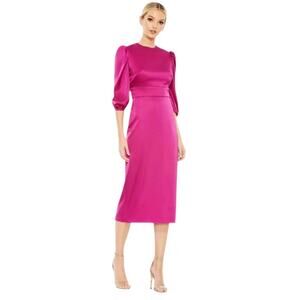 Ieena for Mac Duggal NEW Size 10 Style A26927 Fuchsia High Neck Midi Dress NWT